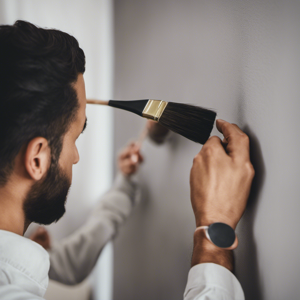 An image showcasing a skilled professional painter delicately applying a flawless coat of paint to a pristine wall, demonstrating their expertise in achieving a smooth, even finish