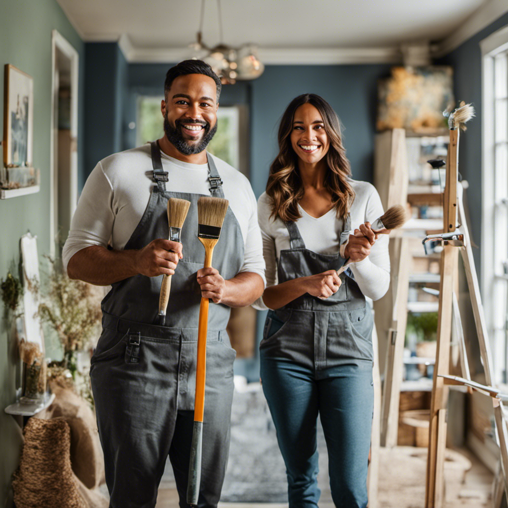 An image showcasing a collage of smiling homeowners, holding paintbrushes and standing in front of beautifully painted walls, displaying their satisfaction with trusted painting contractors in York