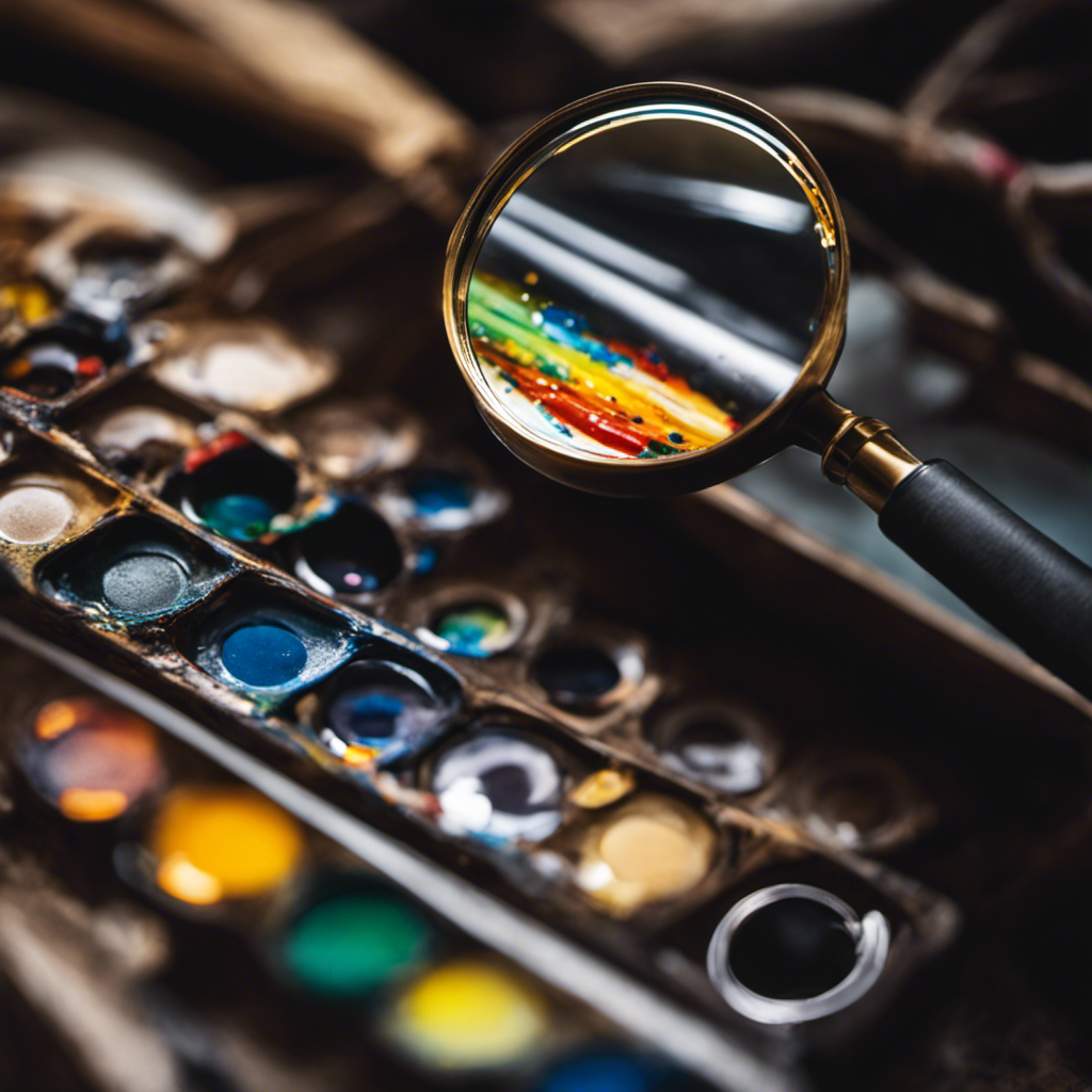 An image showcasing a magnifying glass hovering over a painter's palette, revealing a trail of positive reviews and ratings