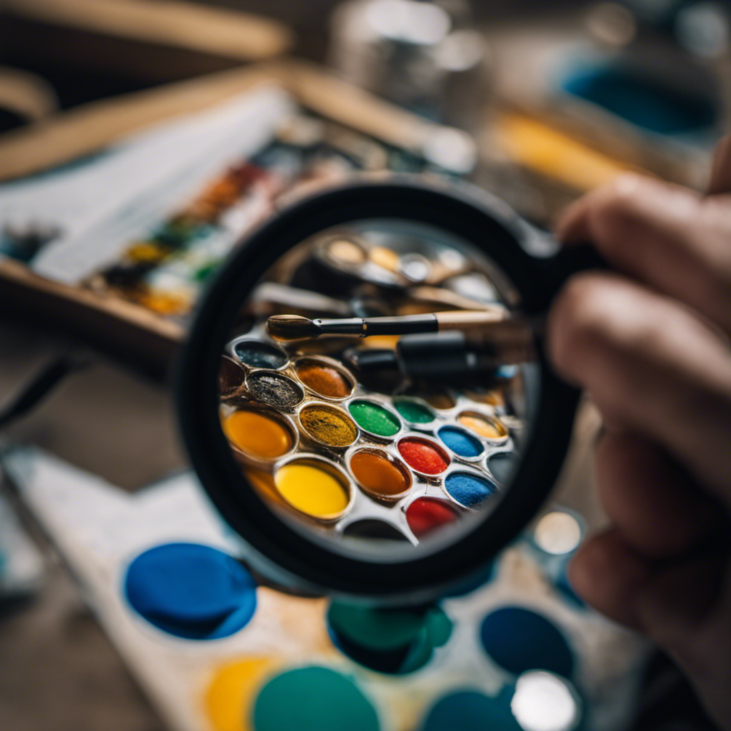 An image showcasing a magnifying glass hovering over a painter's palette, revealing a trail of positive reviews and ratings