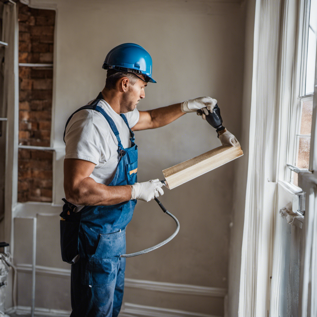 An image showcasing a York home renovation: a team meticulously sanding and patching rough walls, applying primer, and smoothing surfaces, setting the stage for a stunning transformation