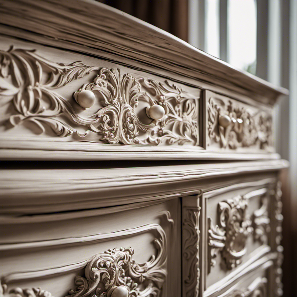 An image showcasing a worn wooden dresser transformed into a breathtaking focal point