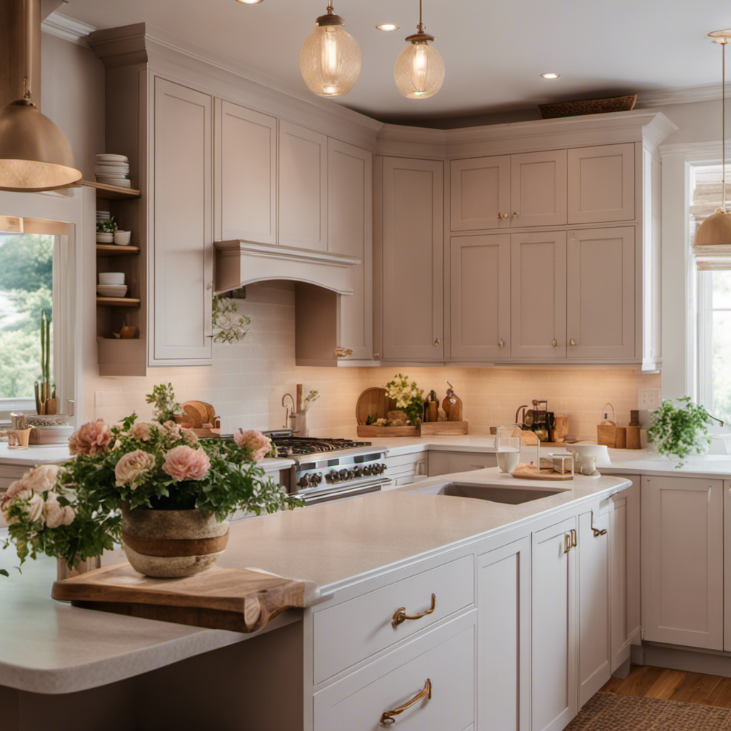 An image showcasing a beautifully remodeled kitchen in York, with cabinets featuring a harmonious blend of soft pastel shades and natural wood tones, evoking a warm and inviting atmosphere