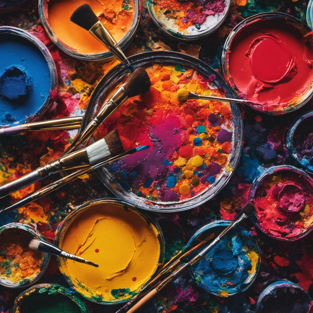  the vibrant essence of York's painting community with a close-up shot of a palette loaded with a kaleidoscope of colors, brushes poised to create masterpieces, and a smattering of paint splatters, revealing the hidden creativity within