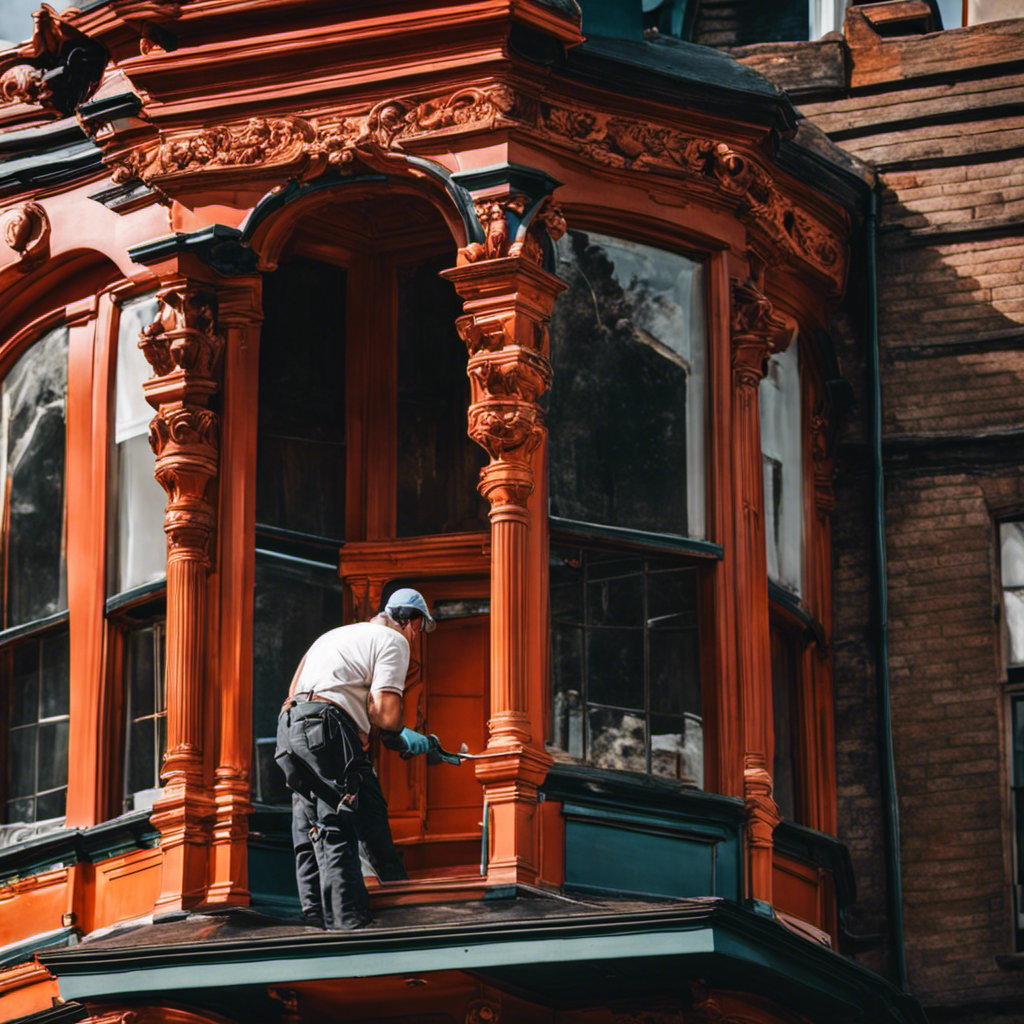 An image featuring a skilled painter meticulously applying a vibrant coat of paint to an elegant Victorian house in York's historic district, showcasing the expertise and attention to detail of local painters and decorators