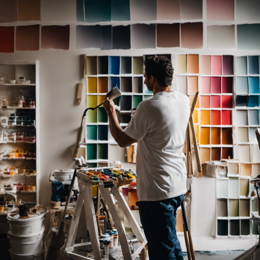 An image showcasing a skilled painter meticulously applying a fresh coat of paint on a meticulously prepped wall, surrounded by an array of high-quality paintbrushes, rollers, and various color swatches in a well-lit room in York