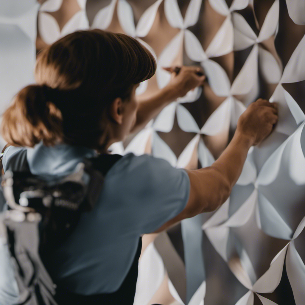 An image showcasing a skilled wallpaper installer in York deftly maneuvering around challenging corners and obstacles, meticulously aligning the pattern to perfection