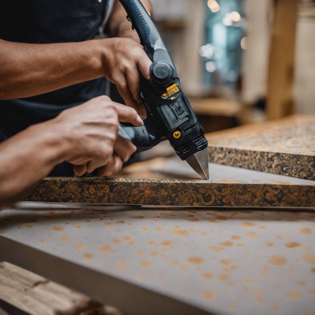 An image showcasing a skilled wallpaper installer in York precisely measuring and cutting wallpaper with a sharp utility knife against a sturdy straight edge, ensuring neat edges and a flawless finish