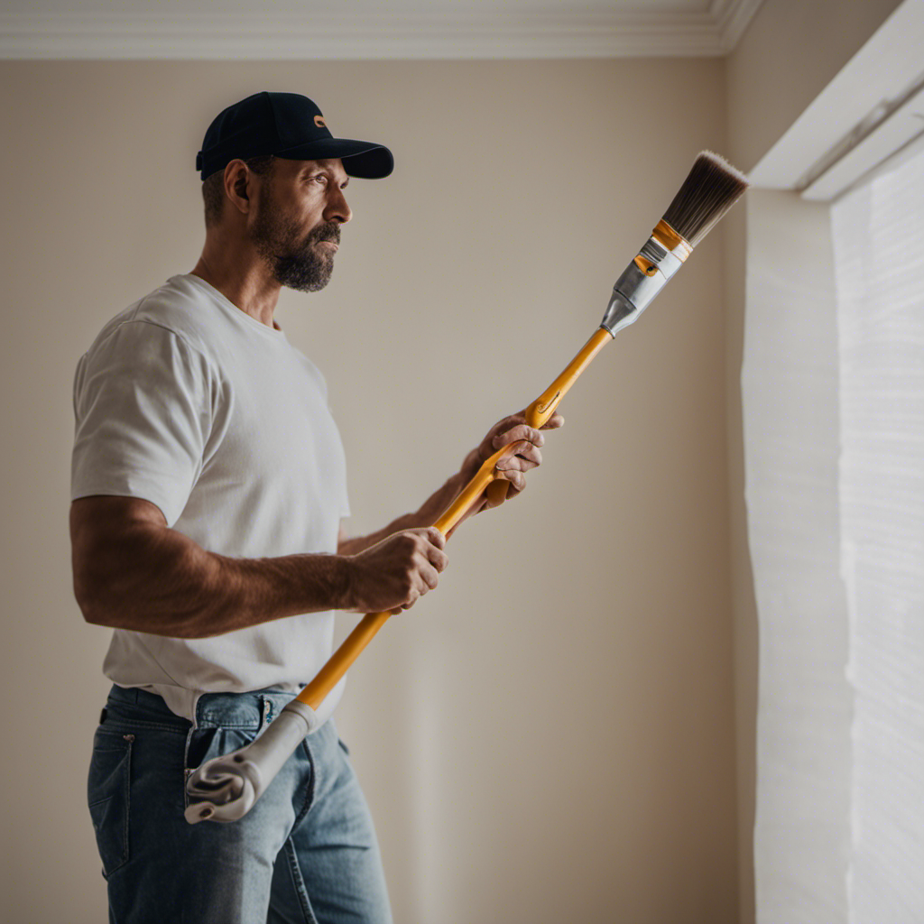 An image of a professional painter effortlessly gliding a paint roller along a perfectly primed wall, showcasing expert brush techniques, efficient movement, and time-saving tips for a flawless home improvement painting project in York