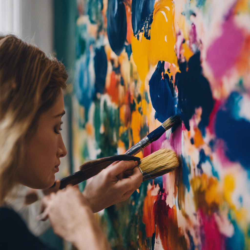 An image showcasing a skilled painter gracefully wielding a brush, meticulously applying vibrant, smooth strokes of paint onto a wall in a charming York home, exemplifying the mastery of home improvement painting