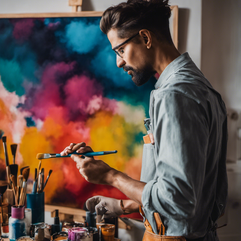 An image showcasing a skilled York painter effortlessly wielding a brush, seamlessly blending vibrant hues on a blank canvas wall, surrounded by an array of carefully chosen decor, breathing life into a once dull interior space