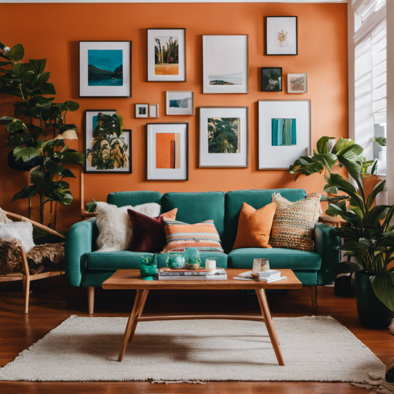 An image showcasing a well-lit living room with freshly painted walls, adorned with vibrant and harmonious colors