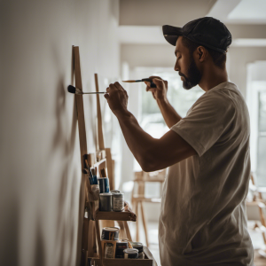 An image showcasing a skilled painter applying a smooth coat of paint onto a pristine wall in a perfectly lit room