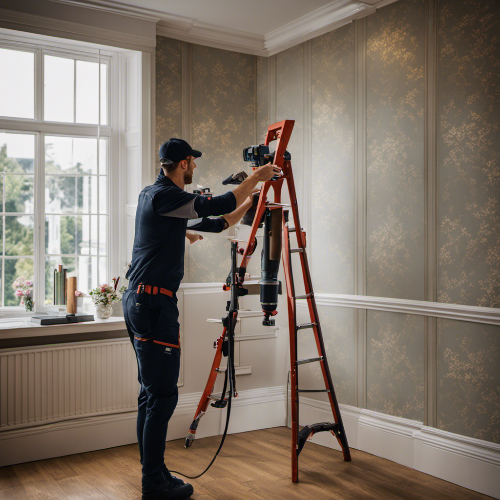 An image showcasing a team of skilled professionals in York expertly installing wallpaper, with a satisfied customer admiring the flawless finish