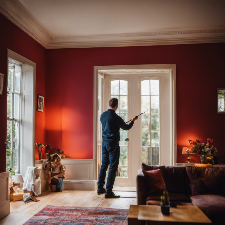 An image depicting a skilled painter meticulously applying a fresh coat of vibrant paint to the walls of a beautifully lit living room in York, transforming it into a rejuvenated and inviting space