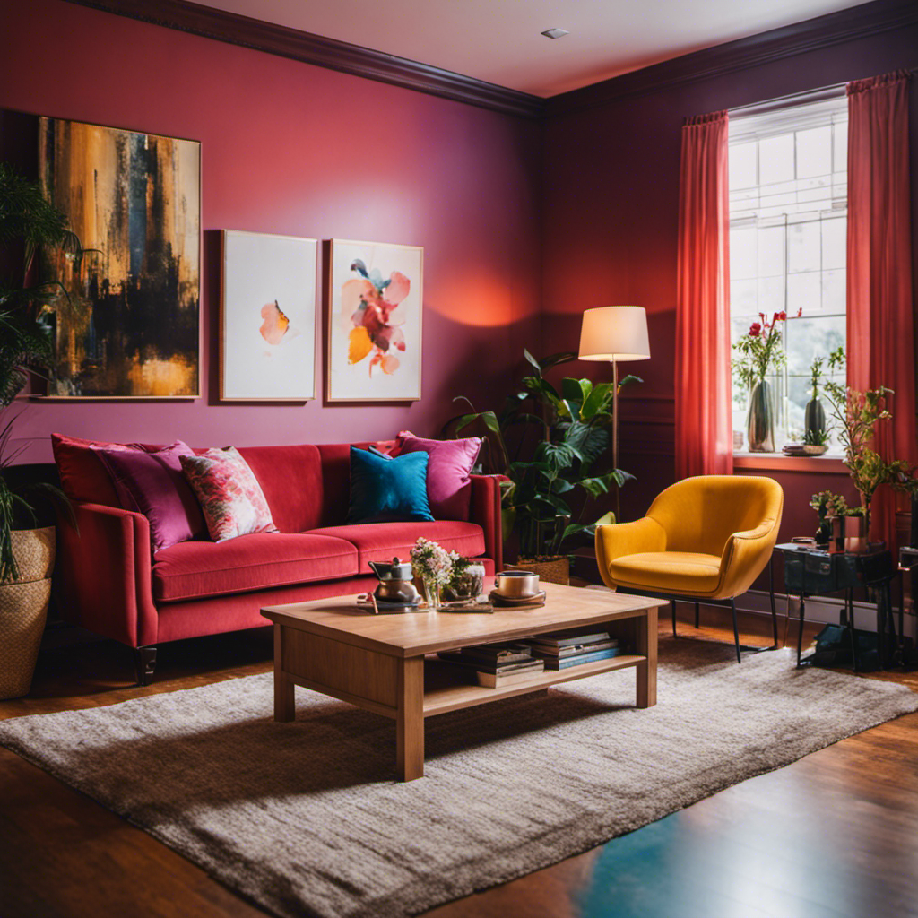 An image showcasing a beautifully painted living room, where vibrant hues dance on the walls, reflecting a cozy ambiance