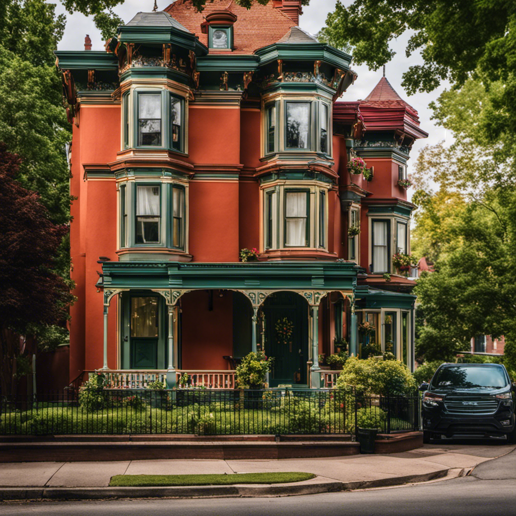 An image showcasing a charming, two-story Victorian house in York, transformed by a professional painting service