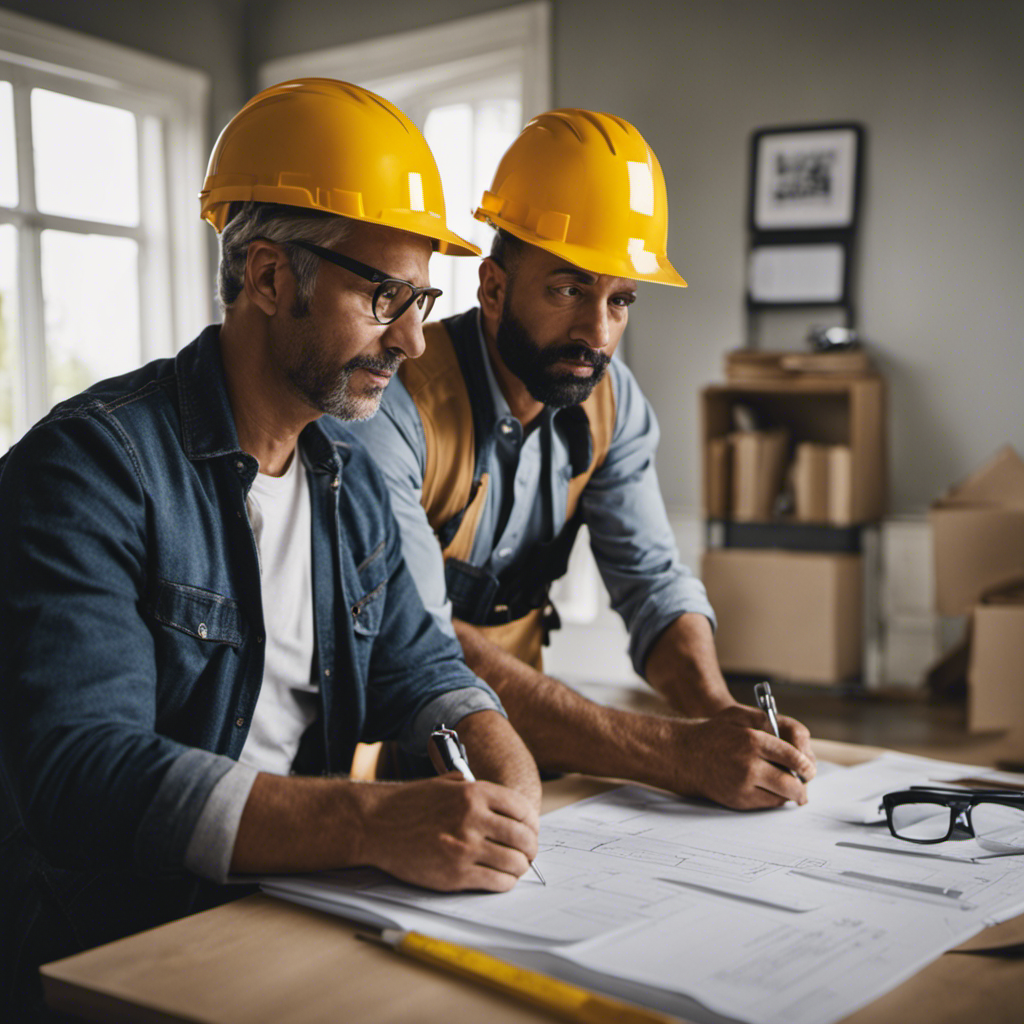 An image that showcases a homeowner and a skilled contractor discussing plans, surrounded by tools and blueprints