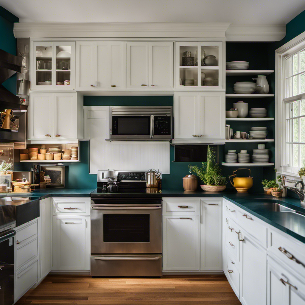  Create an image showcasing the dramatic transformation of a kitchen by painting the cabinets