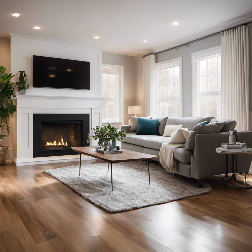 An image capturing a bright, modern living room with newly installed hardwood floors, freshly painted walls, and stylish furniture