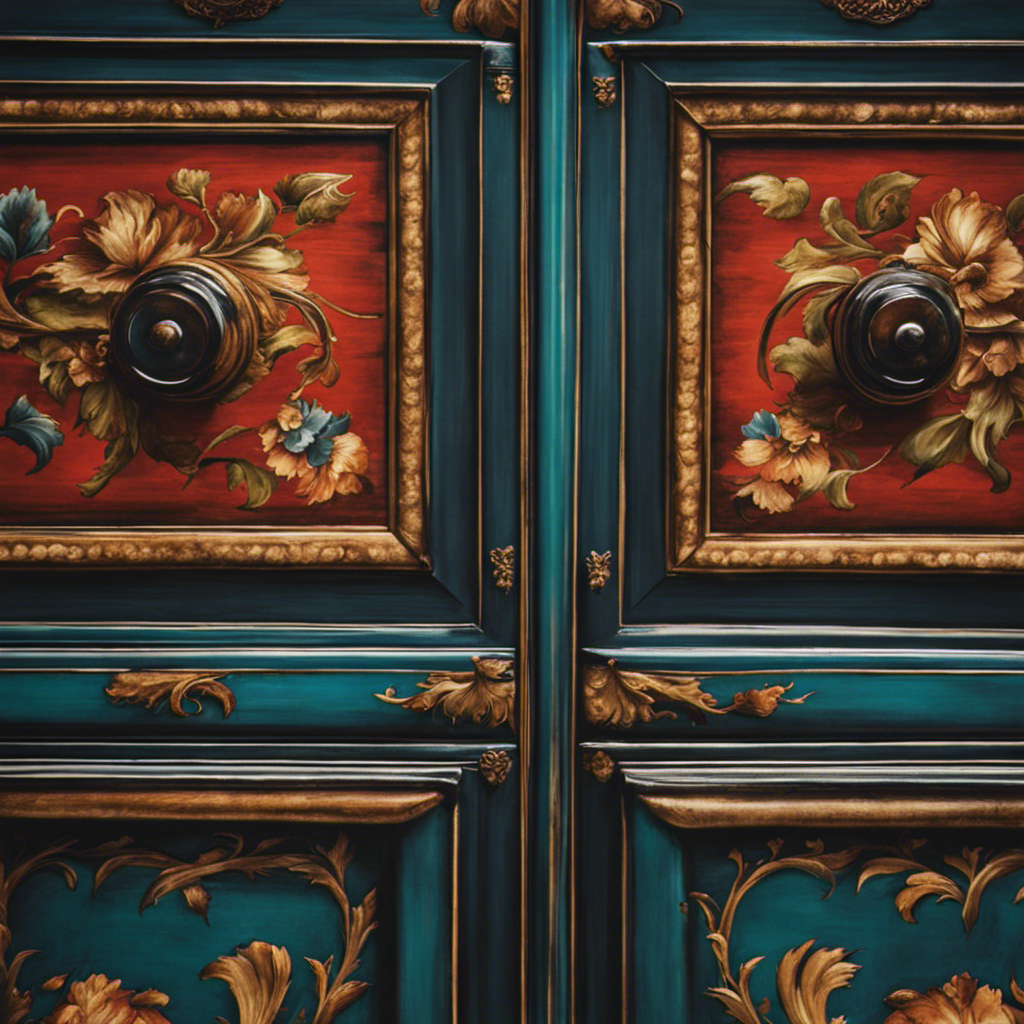 An image showcasing a beautifully painted York cabinet, with flawless brushstrokes, vibrant colors, and a glossy finish