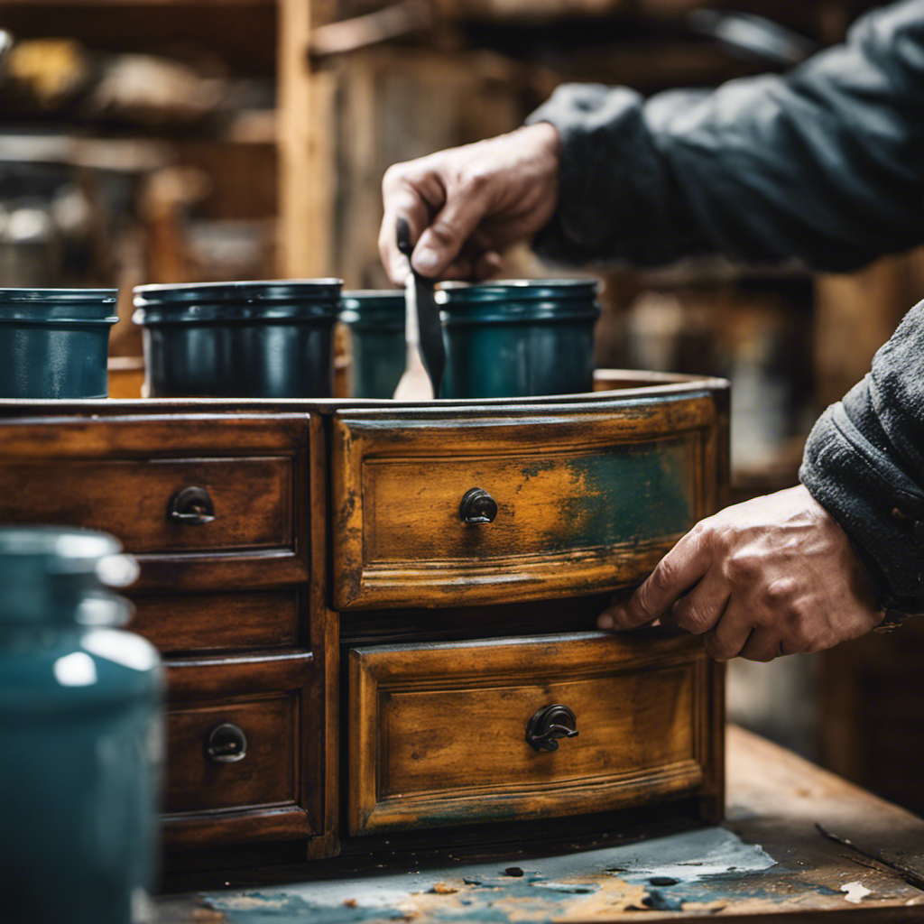 An image showcasing a skilled artisan meticulously applying layers of high-quality paint and finish to revive worn-out cabinets in York