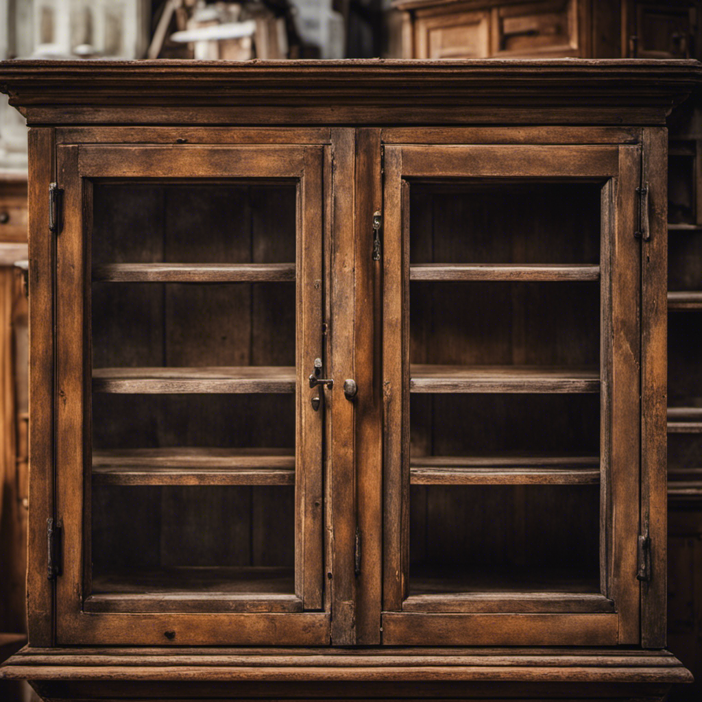 An image showcasing a pair of weathered, worn-out cabinets in York, awaiting a skillful transformation