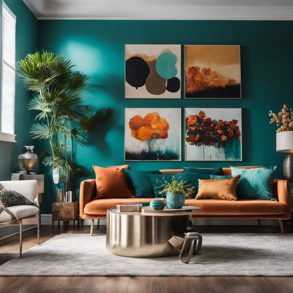 An image showcasing a cozy living room with a vibrant, teal accent wall, complemented by neutral furniture and pops of color in pillows and artwork, illustrating the power of color in transforming your space