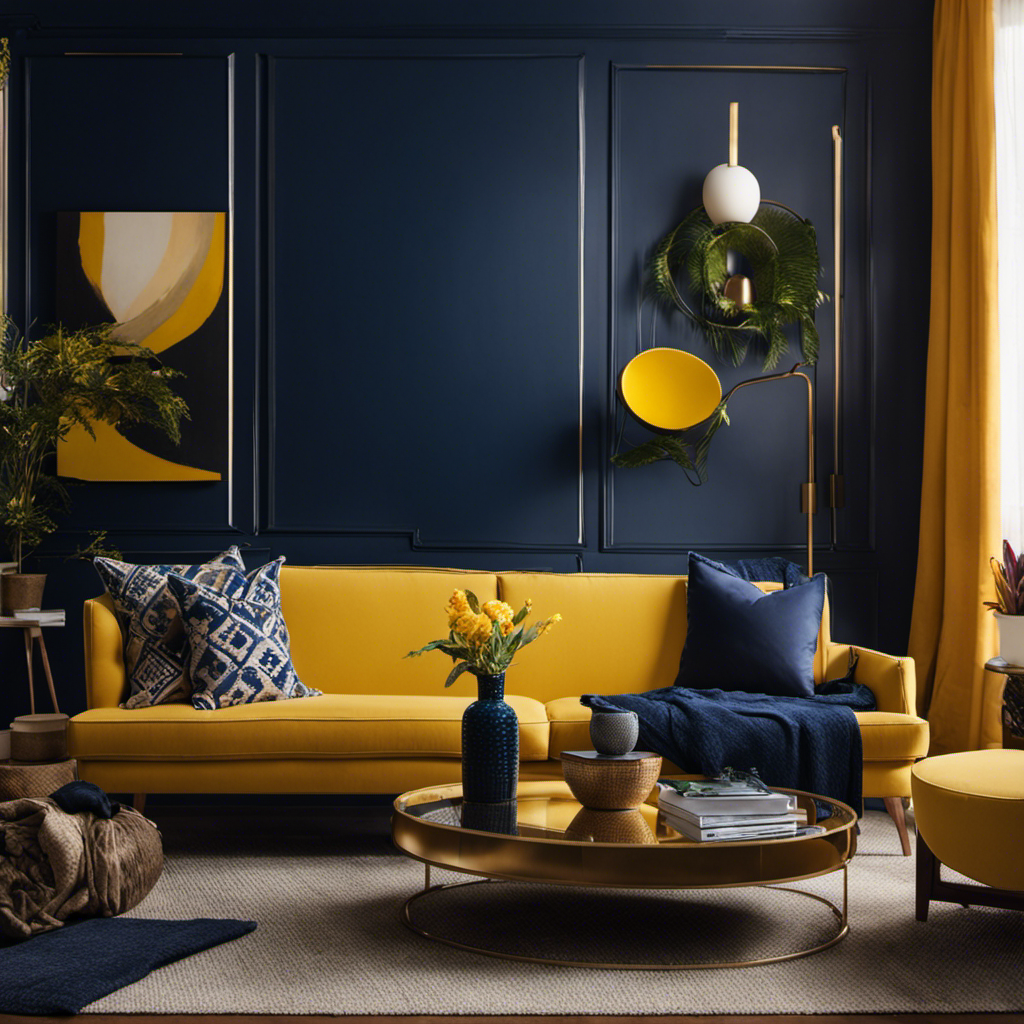 An image showcasing a cozy living room transformed by a bold and vibrant interior paint