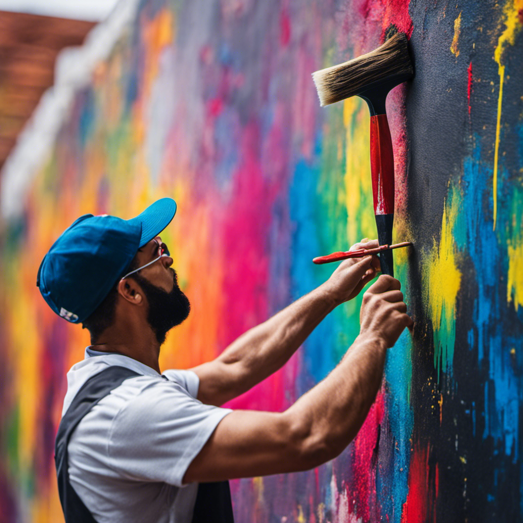 An image showcasing a skilled painter in York meticulously applying vibrant, high-quality paint to transform a dull wall into a stunning masterpiece