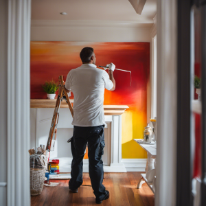 An image showcasing a skilled painter carefully applying a fresh coat of vibrant, high-quality paint to a York home interior