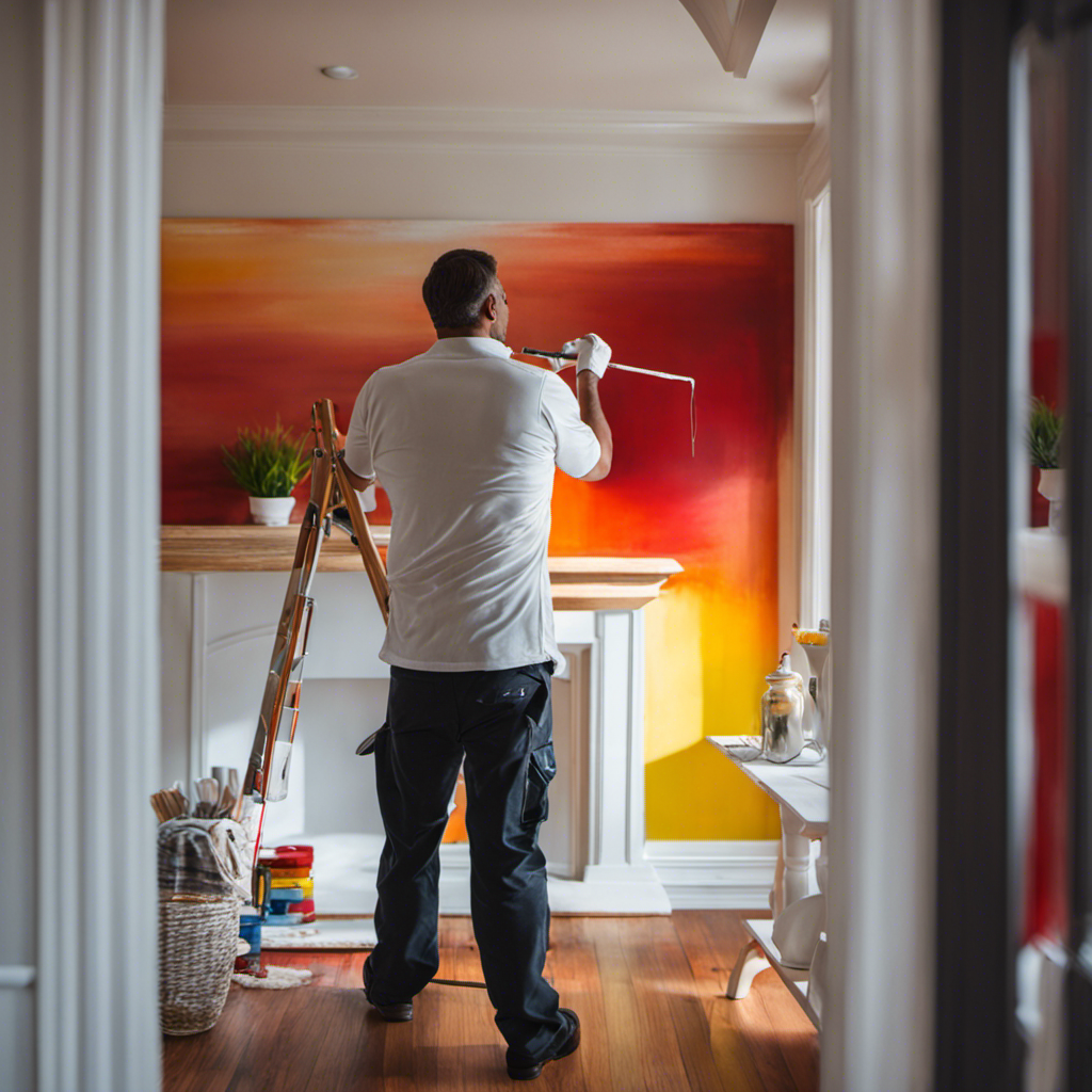 An image showcasing a skilled painter carefully applying a fresh coat of vibrant, high-quality paint to a York home interior