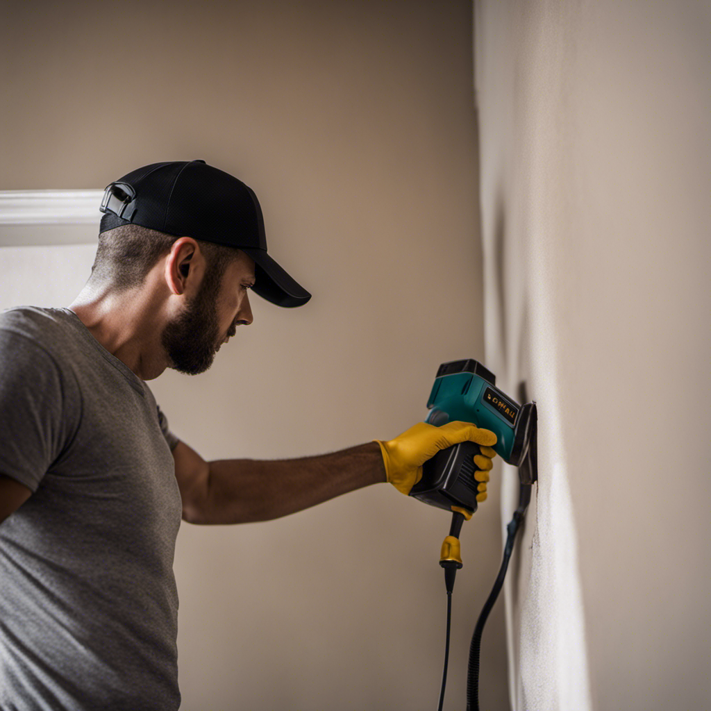 An image showcasing a skilled professional meticulously sanding and priming a wall in York, ensuring a flawless surface for interior painting