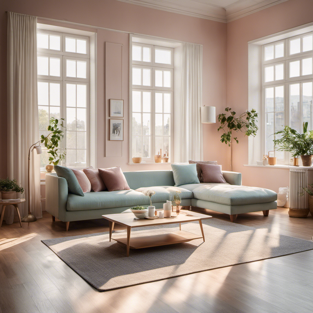 An image featuring a spacious living room with freshly painted walls in soothing pastel shades