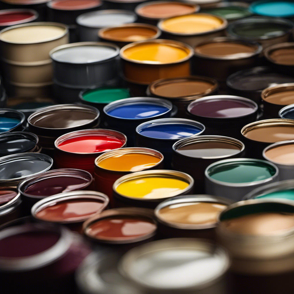 An image showcasing a diverse array of paint samples, neatly arranged in rows, with different shades, finishes, and textures