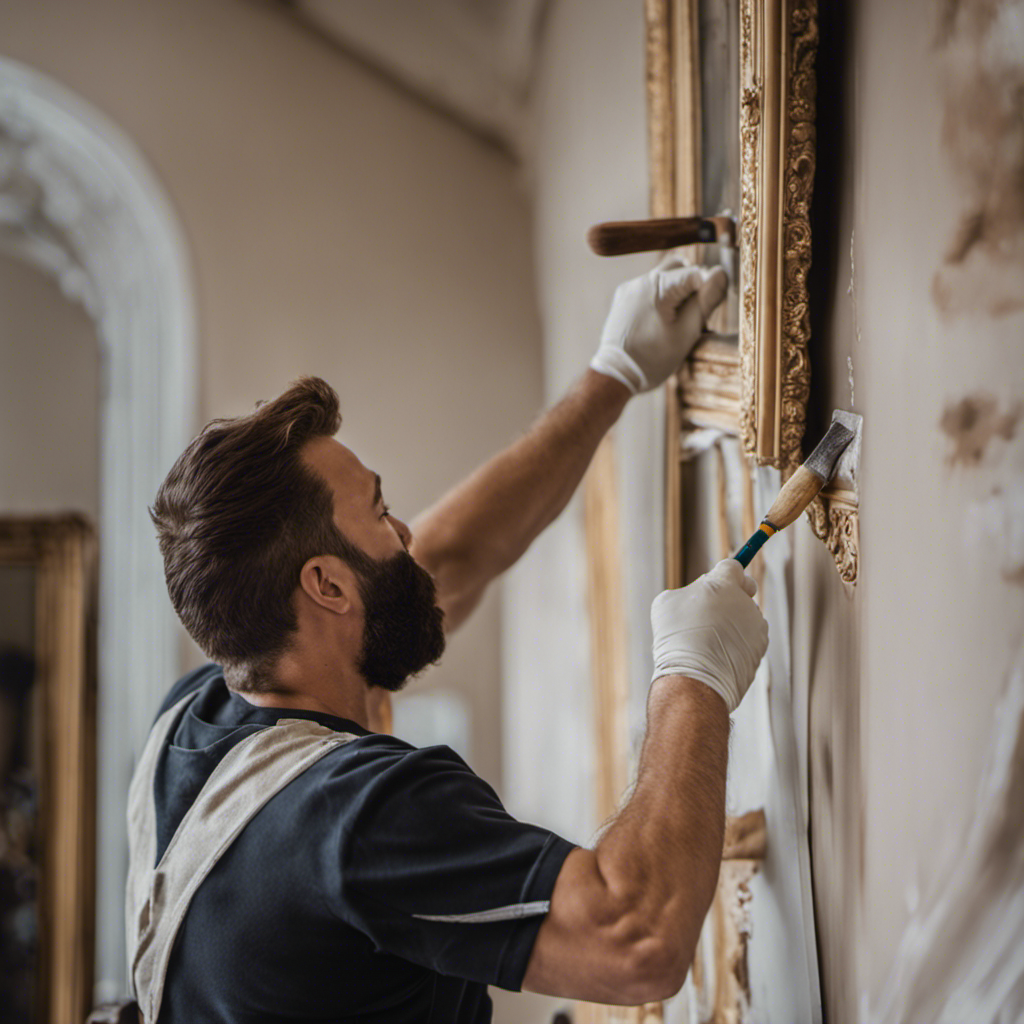 An image showcasing a skilled painter meticulously restoring a damaged wall in a beautifully furnished York home, highlighting the importance of expertise, precision, and attention to detail in paint touch-up and repair services