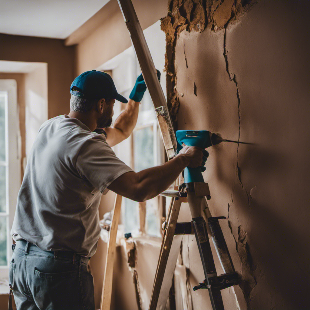 An image showcasing a skilled painter meticulously repairing cracked walls, smoothly blending colors, and restoring the flawless finish of a York home