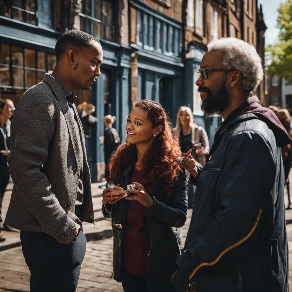 An image featuring a diverse group of people in York, engrossed in conversation with paint touch-up professionals