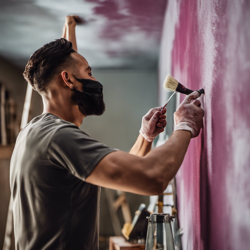 An image showcasing a skilled painter gracefully applying a fresh coat of paint to a worn wall, highlighting the seamless blend and vibrant finish achieved through regular touch-up and maintenance