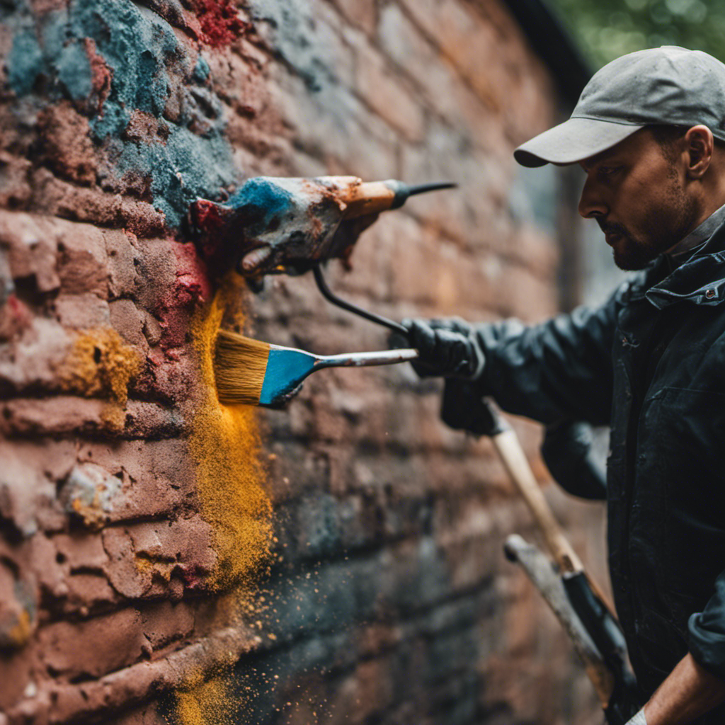 An image showing a skilled painter meticulously blending colors on a damaged wall, using high-quality tools and precision techniques