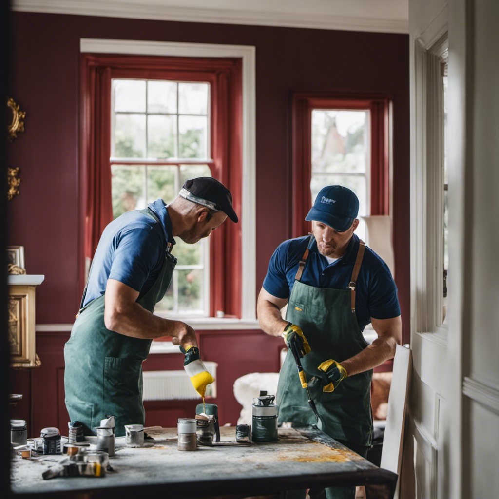 An image showcasing a York-based painter meticulously applying a coat of paint to a beautifully adorned residential interior, while another painter provides expert guidance and advice, creating a harmonious and aesthetically pleasing atmosphere