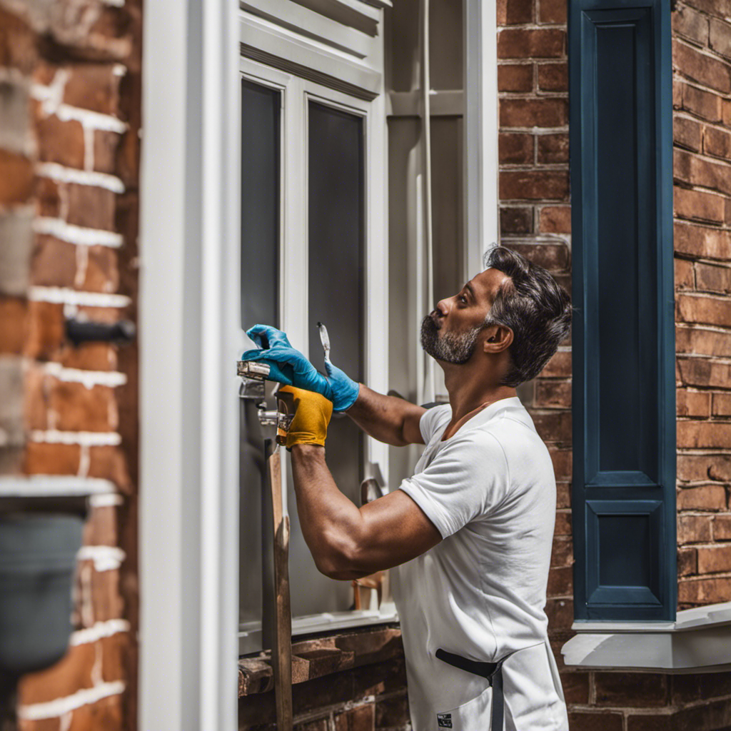  an image of a skilled York painter meticulously applying a fresh coat of paint to a charming residential exterior