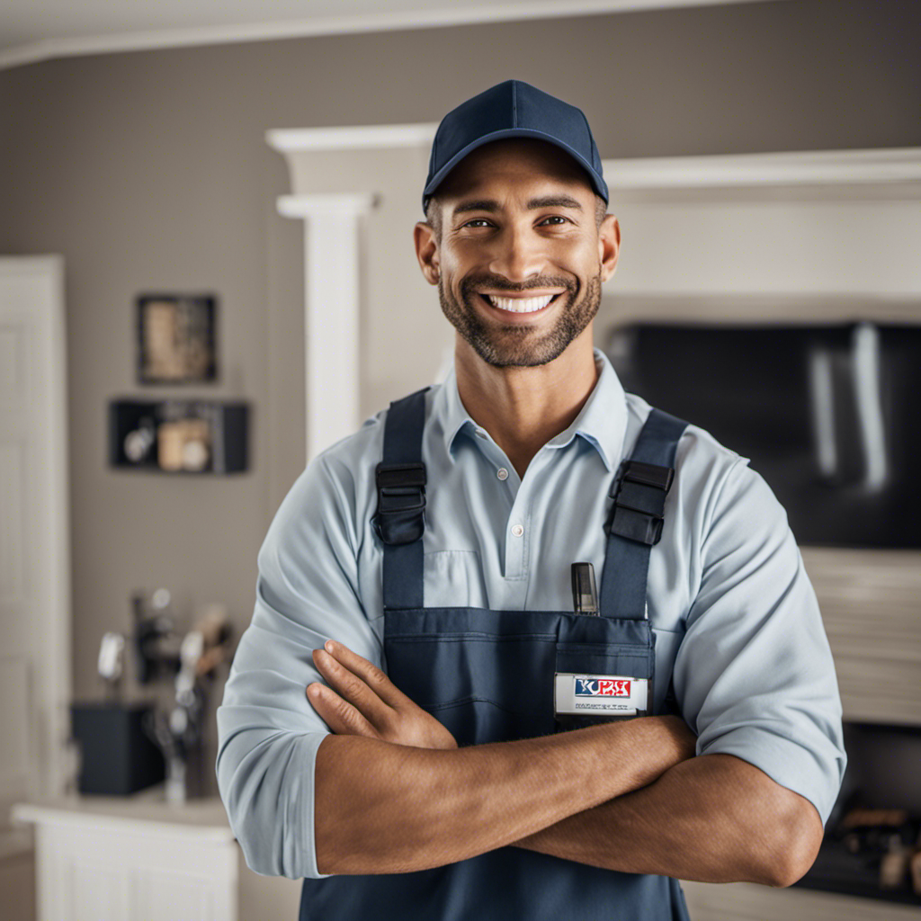 An image of a smiling homeowner, surrounded by York Painting Contractors, confidently inspecting their freshly painted walls