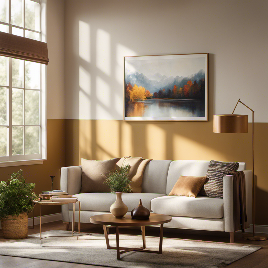 An image showcasing a serene, sunlit room with impeccably painted walls, a flawless finish, and perfectly placed furniture