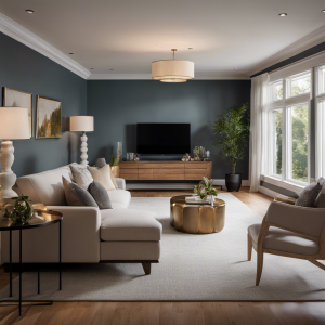 An image showcasing a serene living room with freshly painted walls in exquisite shades