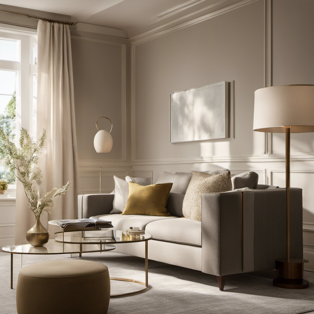 An image showcasing a serene, sunlit room with impeccably painted walls, a flawless finish, and perfectly placed furniture