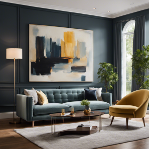 An image showcasing a serene living room with freshly painted walls in exquisite shades