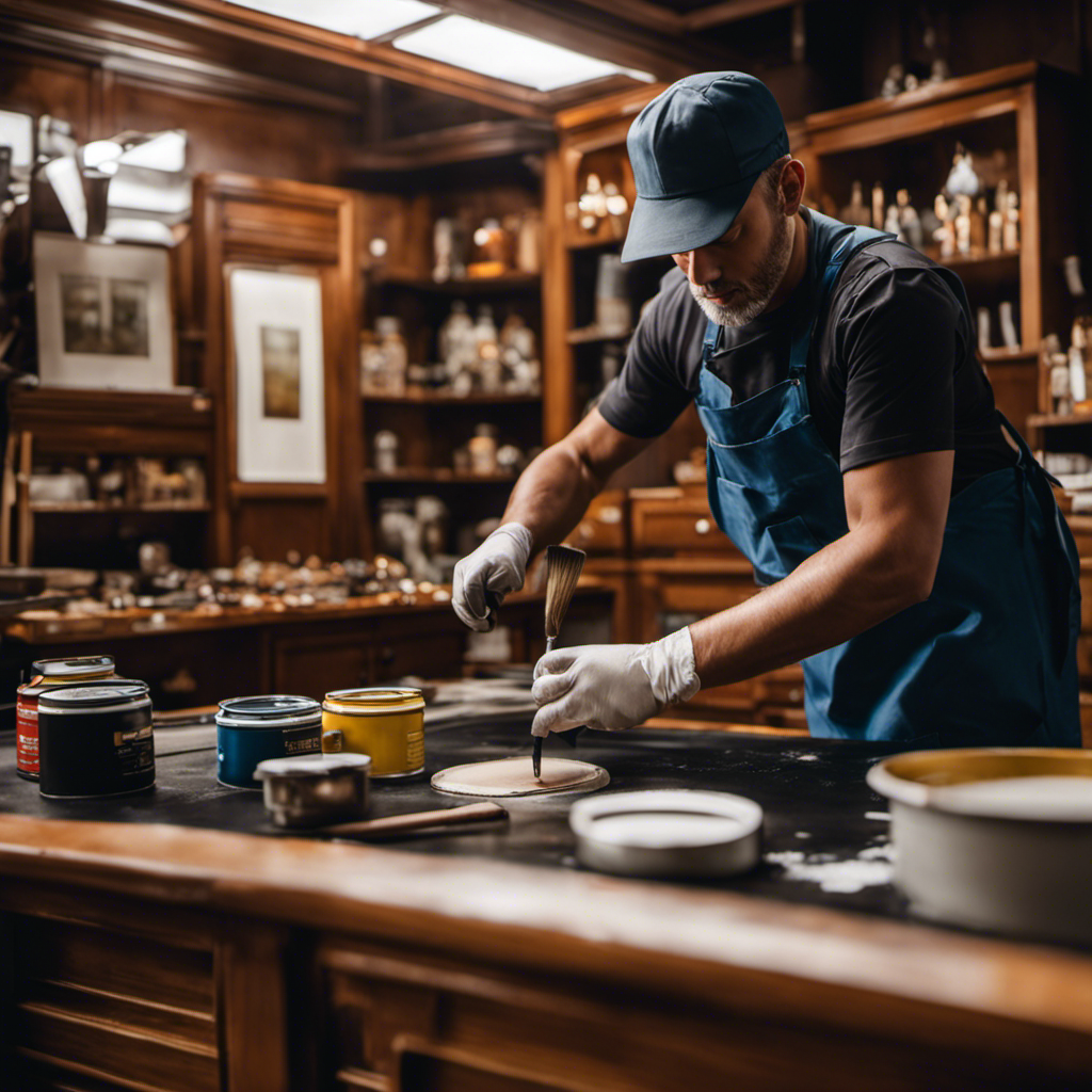 An image showcasing a skilled painter meticulously applying a flawless coat of paint on a York cabinet, with focused precision, smooth strokes, and impeccable attention to detail, ensuring a professional and polished finish