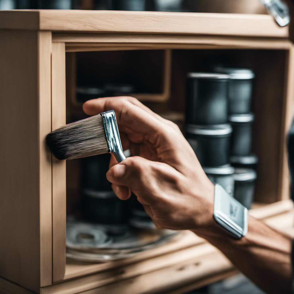 An image featuring a professional painter meticulously applying primer to a wooden cabinet, showcasing the importance of proper priming