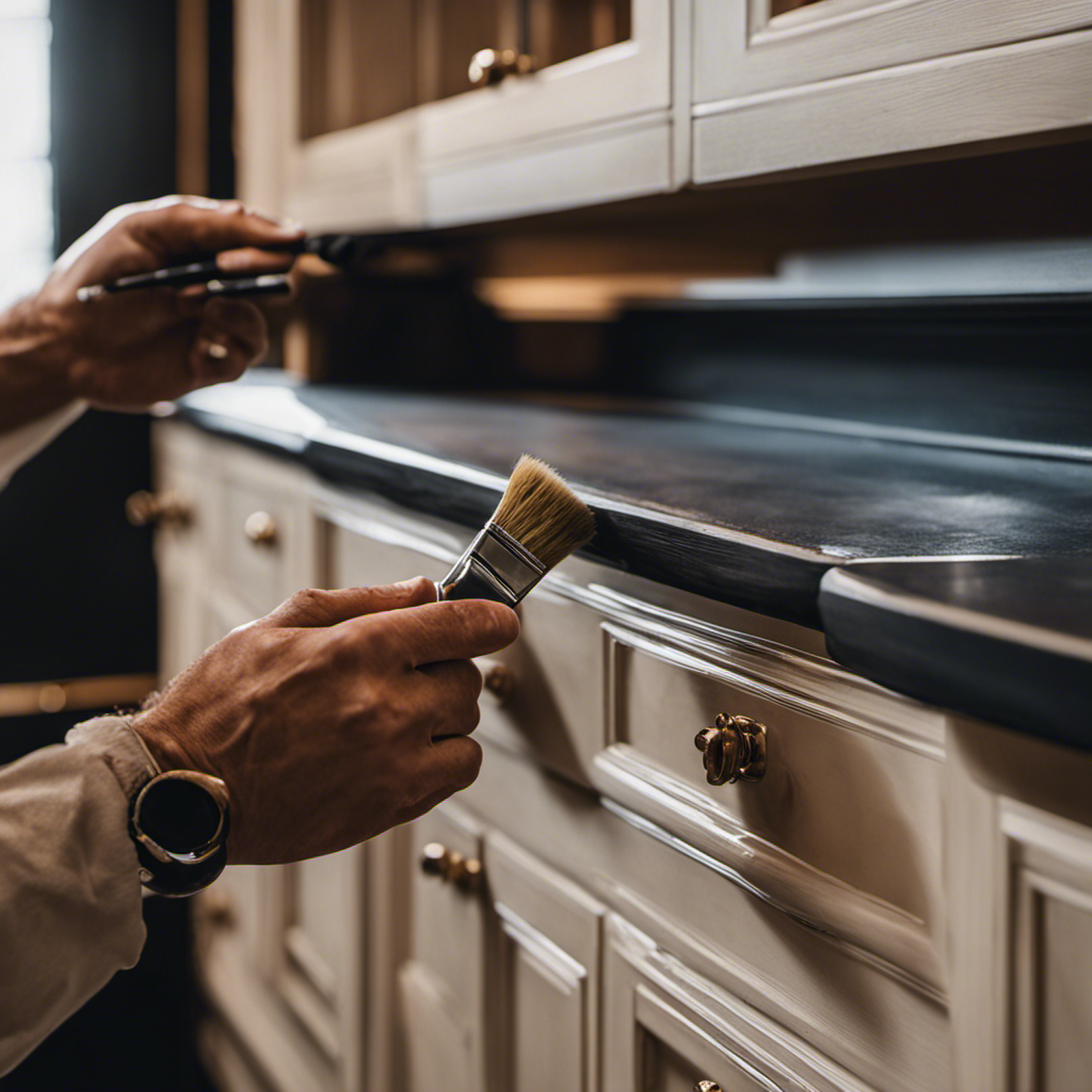 An image featuring a skilled painter applying a flawless coat of paint to cabinets, showcasing precise brushstrokes, smooth finishes, and expert techniques that will elevate your cabinets to a professional level in York